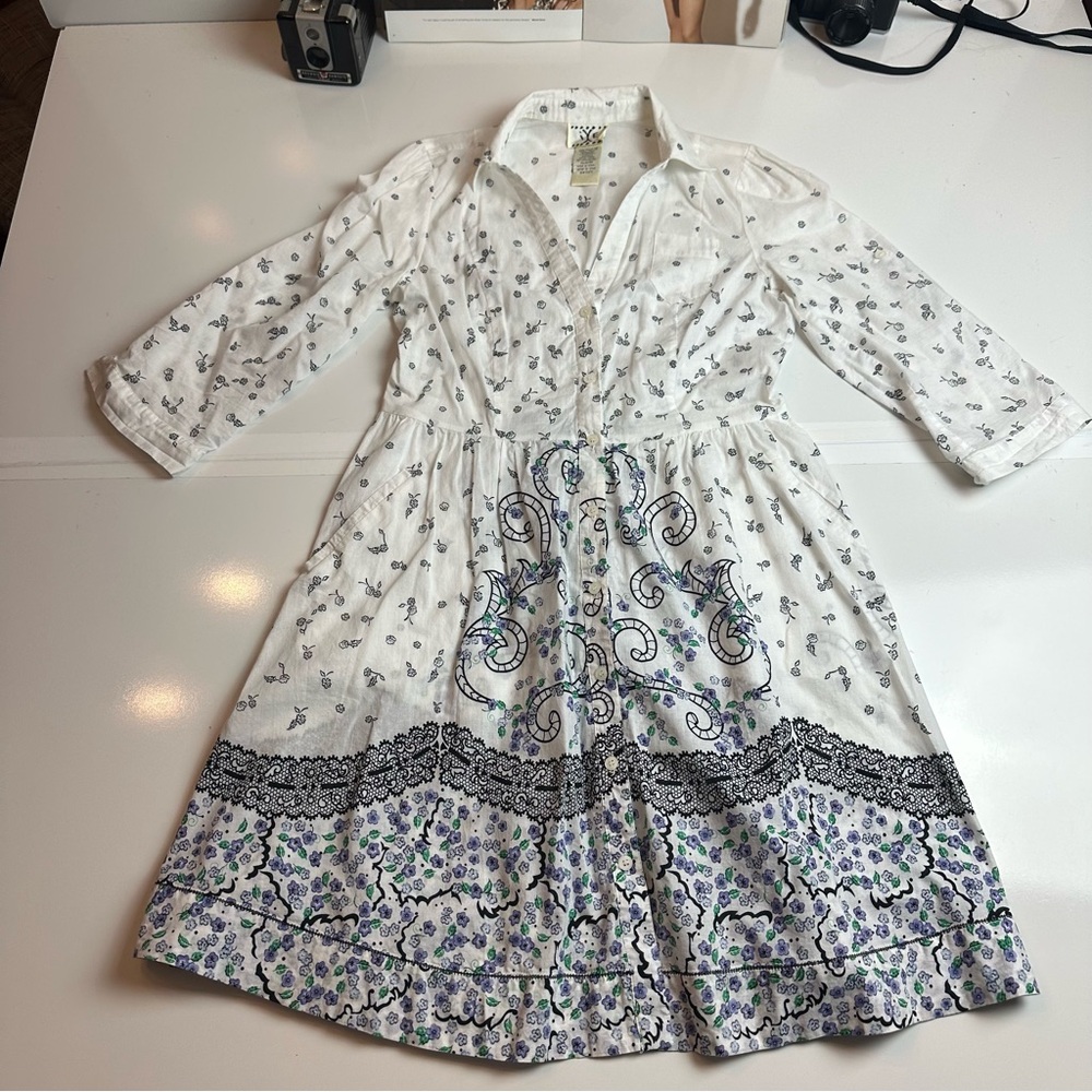 Y2K IXE Cotton Peasant Midi Dress | Prairie Folk Boho European Summer